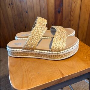 MIA Natural Tan Woven Platform Slide Sandals